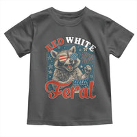 Red White and Feral Raccoon Toddler T Shirt Funny Patriotic Fireworks Wild 4th of July Vibes - Wonder Print Shop