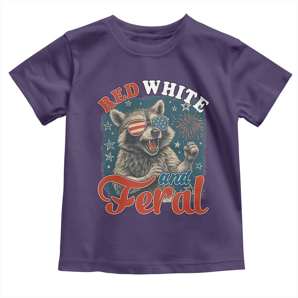 Red White and Feral Raccoon Toddler T Shirt Funny Patriotic Fireworks Wild 4th of July Vibes - Wonder Print Shop