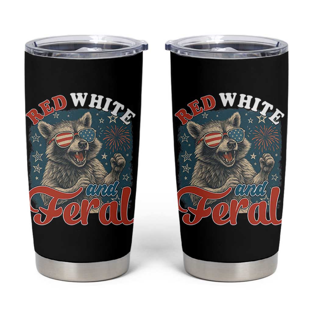 Red White and Feral Raccoon Tumbler Cup Funny Patriotic Fireworks Wild 4th of July Vibes - Wonder Print Shop