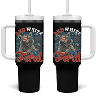 Red White and Feral Raccoon Tumbler With Handle Funny Patriotic Fireworks Wild 4th of July Vibes - Wonder Print Shop