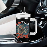 Red White and Feral Raccoon Tumbler With Handle Funny Patriotic Fireworks Wild 4th of July Vibes - Wonder Print Shop