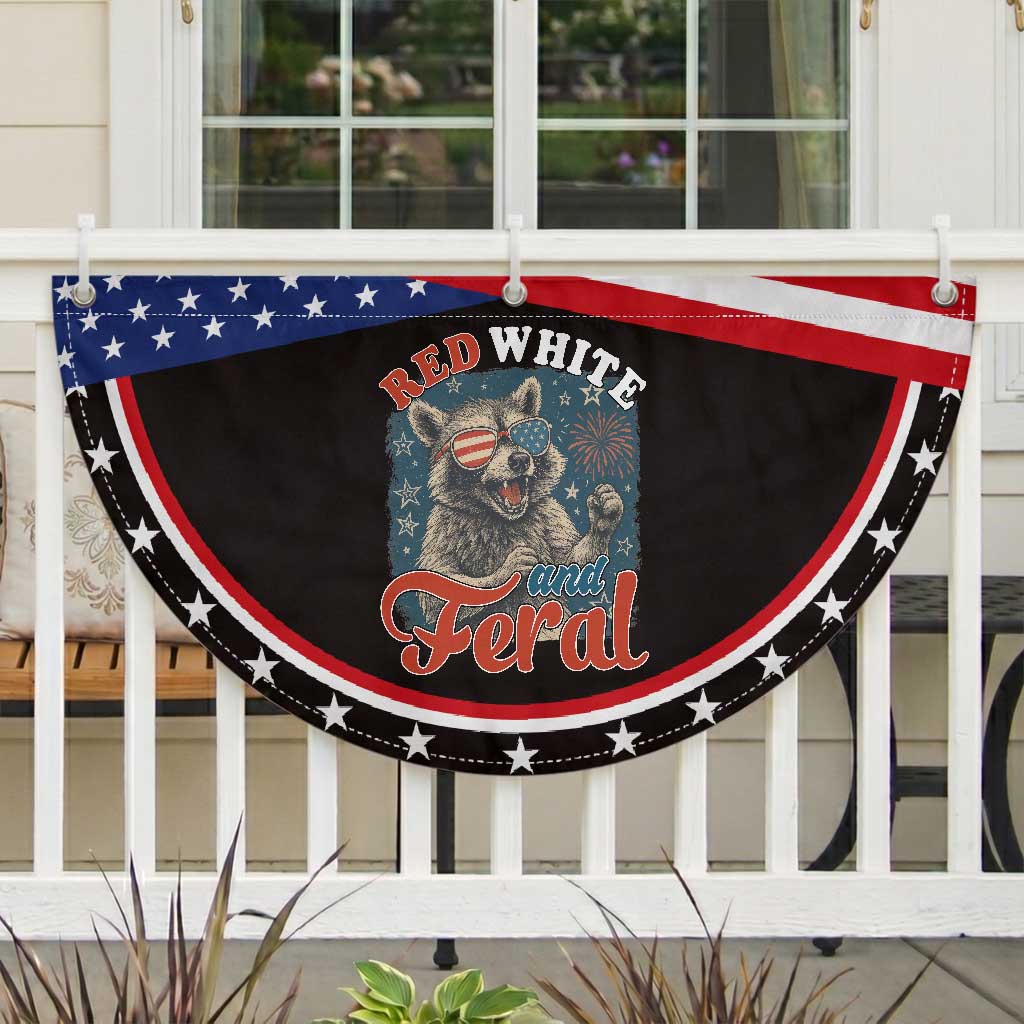 Red White and Feral Raccoon Patriotic Fan Flag Funny Fireworks Wild 4th of July Vibes