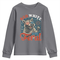 Red White and Feral Raccoon Youth Sweatshirt Funny Patriotic Fireworks Wild 4th of July Vibes - Wonder Print Shop