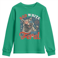 Red White and Feral Raccoon Youth Sweatshirt Funny Patriotic Fireworks Wild 4th of July Vibes - Wonder Print Shop