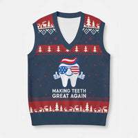 Funny Patriotic Dentist V-Neck Knit Sweater Vest Making Teeth Great Again America Oral Health Toothpaste Hair - Wonder Print Shop