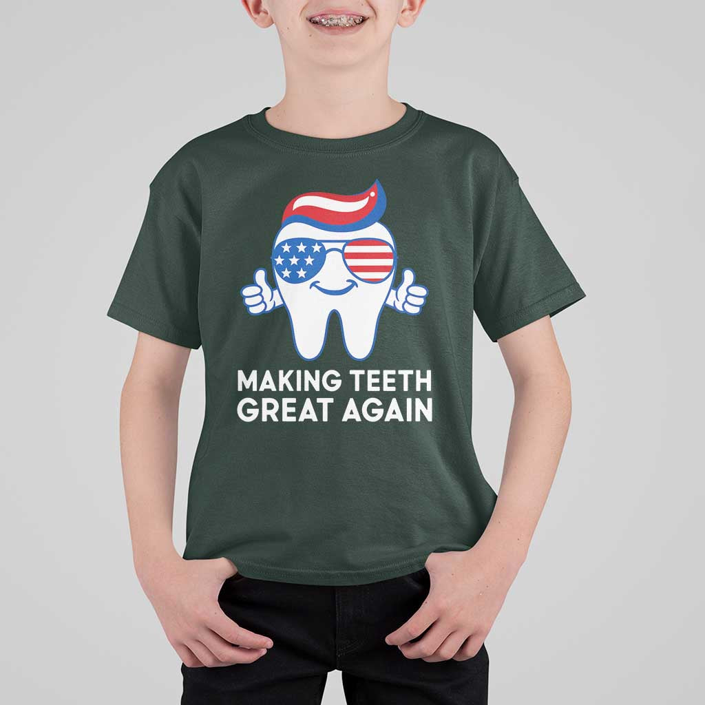 Funny Patriotic Dentist T Shirt For Kid Making Teeth Great Again America Oral Health Toothpaste Hair - Wonder Print Shop