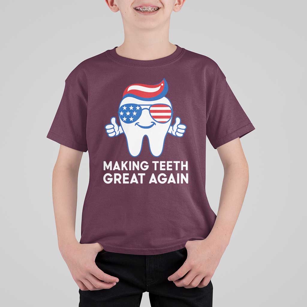 Funny Patriotic Dentist T Shirt For Kid Making Teeth Great Again America Oral Health Toothpaste Hair - Wonder Print Shop