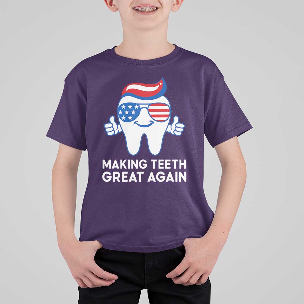 Funny Patriotic Dentist T Shirt For Kid Making Teeth Great Again America Oral Health Toothpaste Hair - Wonder Print Shop