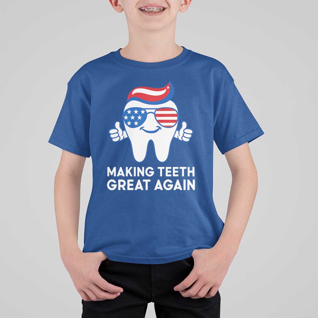 Funny Patriotic Dentist T Shirt For Kid Making Teeth Great Again America Oral Health Toothpaste Hair - Wonder Print Shop