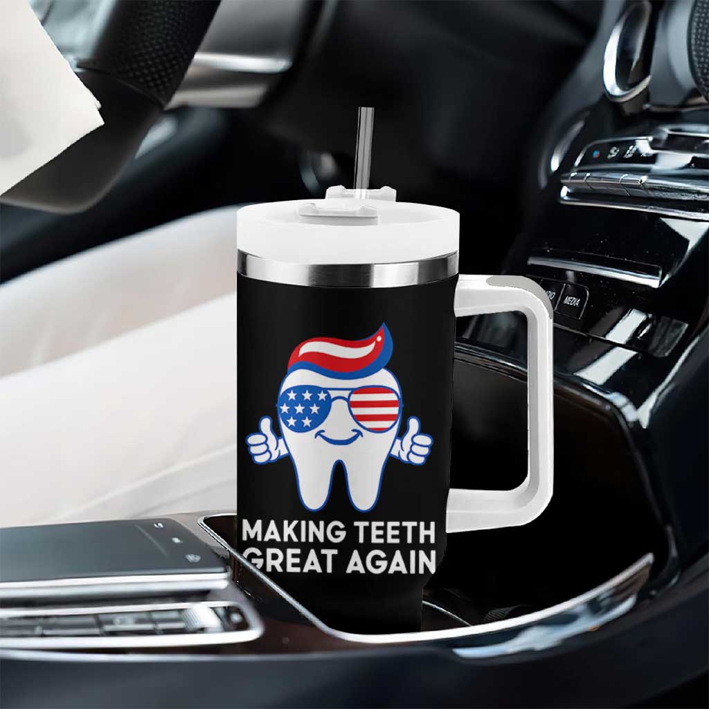 Funny Patriotic Dentist Tumbler With Handle Making Teeth Great Again America Oral Health Toothpaste Hair - Wonder Print Shop