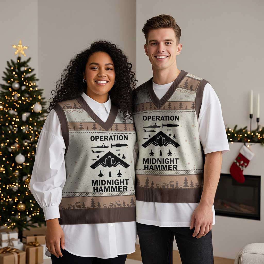 Operation Midnight Hammer Military V-Neck Knit Sweater Vest Tactical Warfare Jets Bombers - Wonder Print Shop