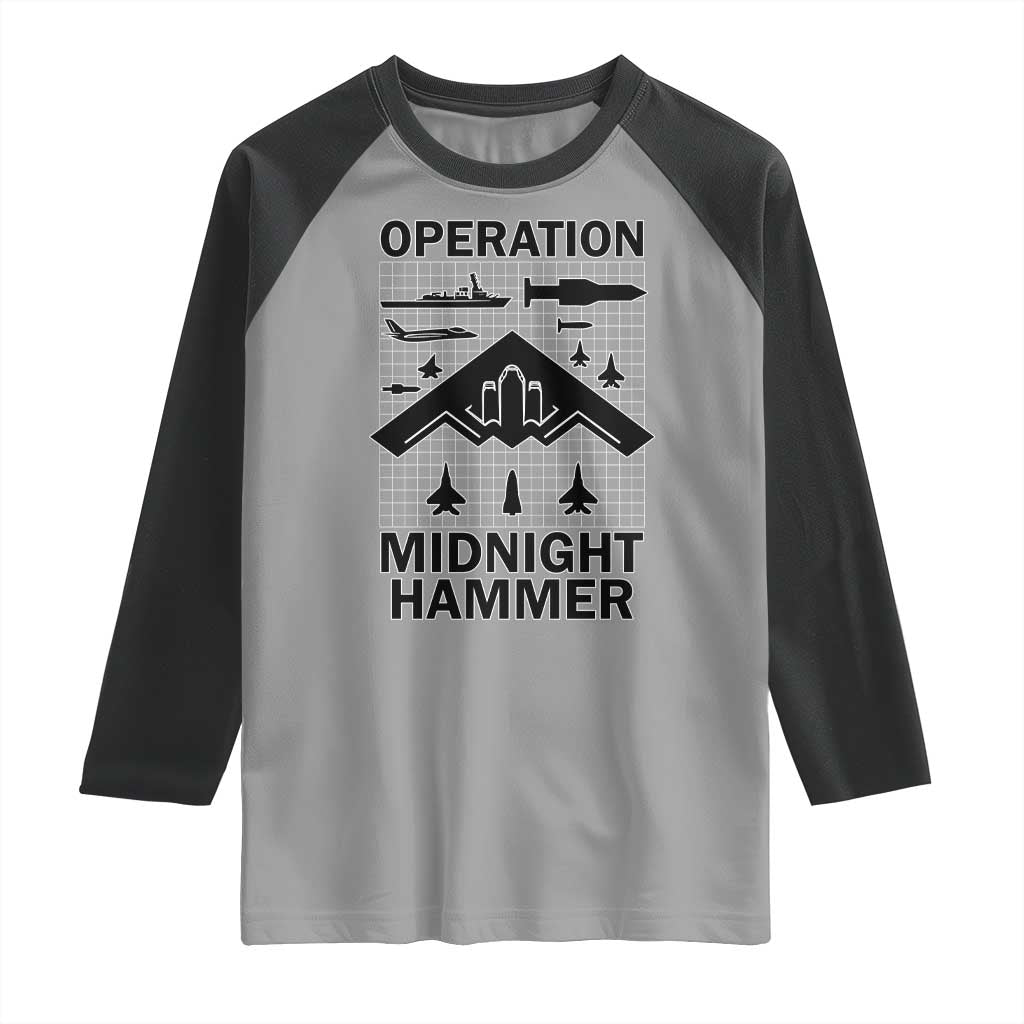 Operation Midnight Hammer Military Raglan Shirt Tactical Warfare Jets Bombers - Wonder Print Shop