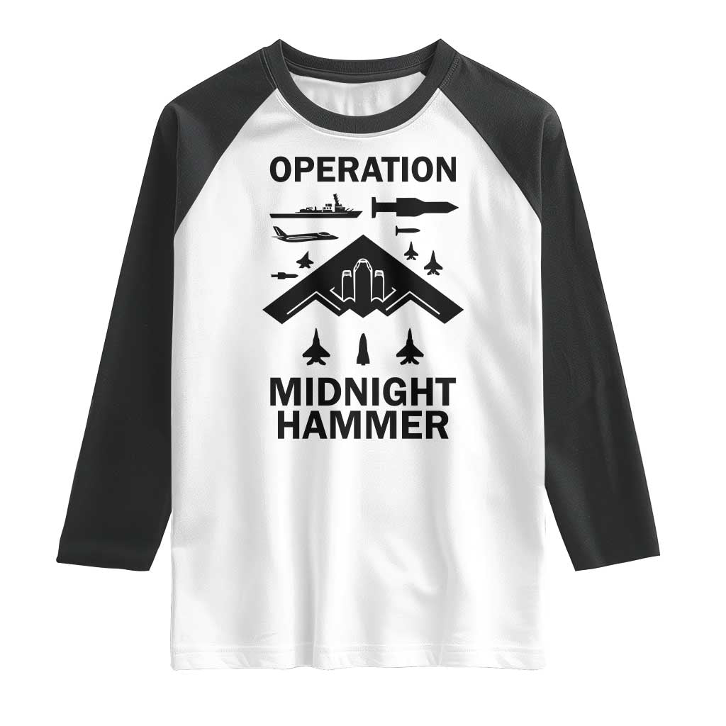 Operation Midnight Hammer Military Raglan Shirt Tactical Warfare Jets Bombers - Wonder Print Shop
