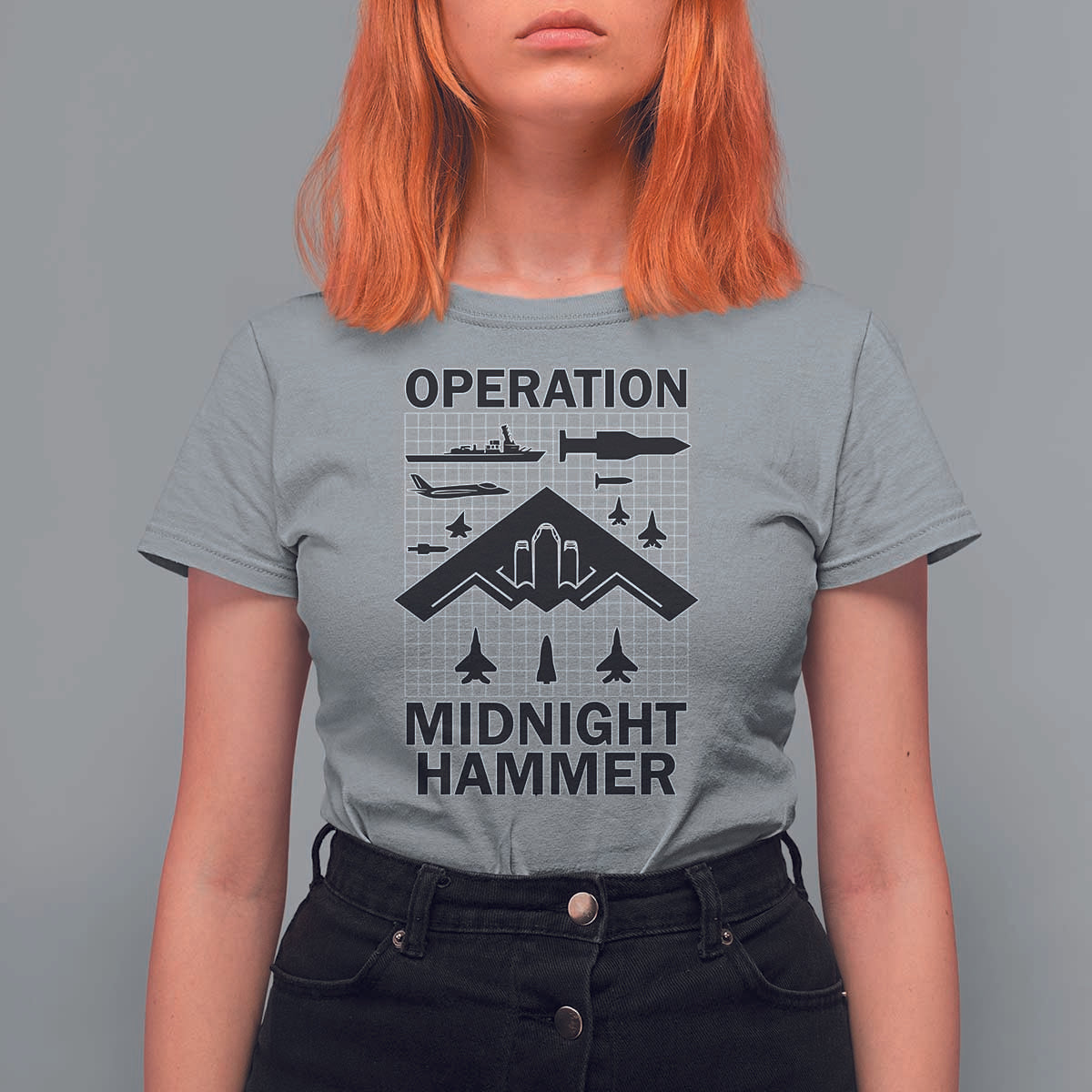 Operation Midnight Hammer Military T Shirt For Women Tactical Warfare Jets Bombers - Wonder Print Shop
