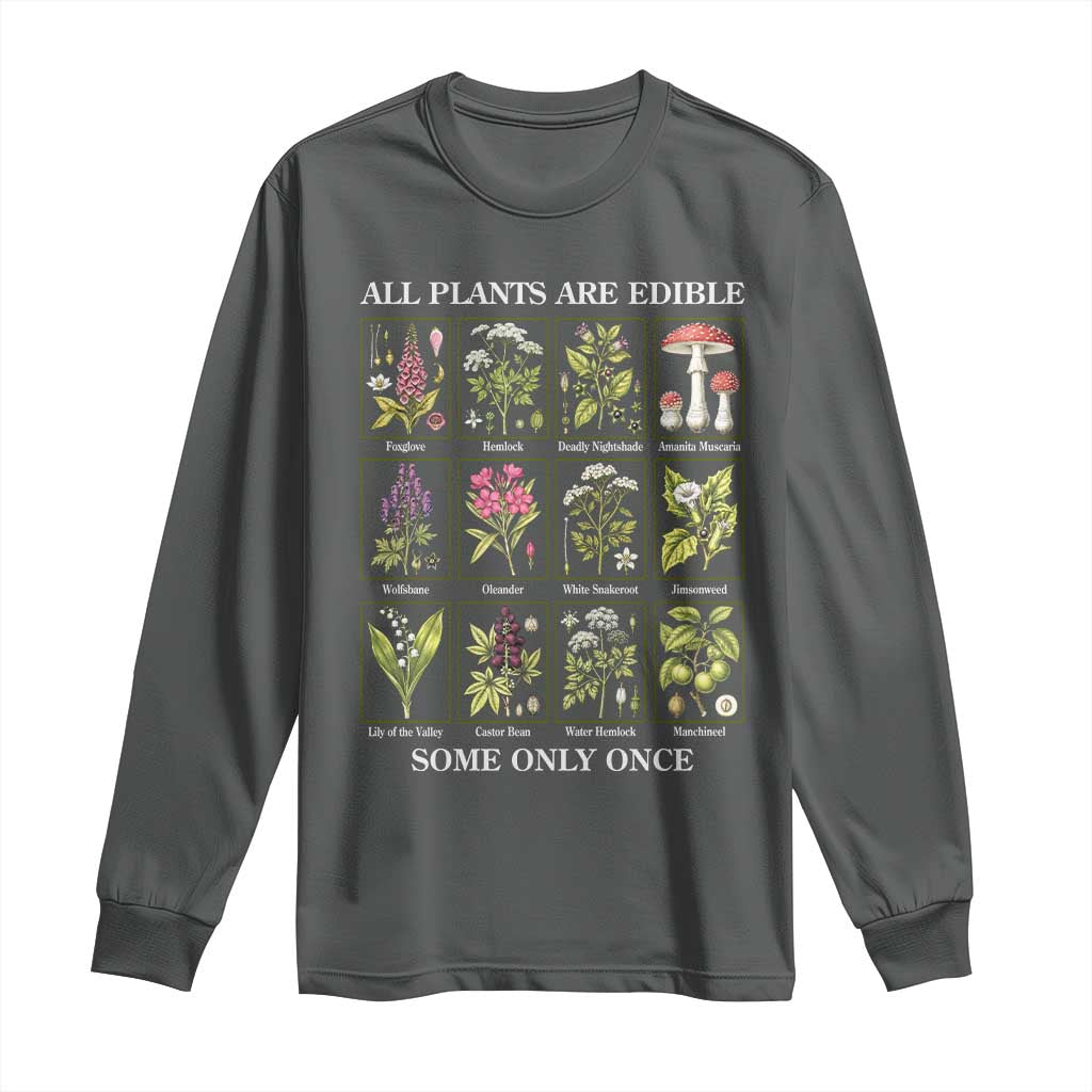 Vintage Botanical Poison Chart Graphic Long Sleeve Shirt All Plants Are Edible Some Only Once