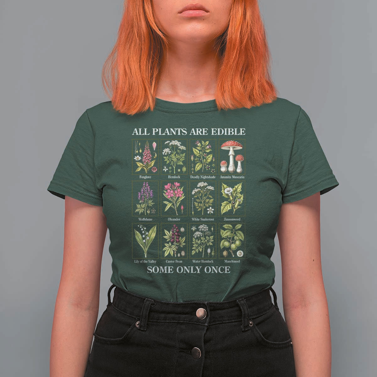 Vintage Botanical Poison Chart Graphic T Shirt For Women All Plants Are Edible Some Only Once