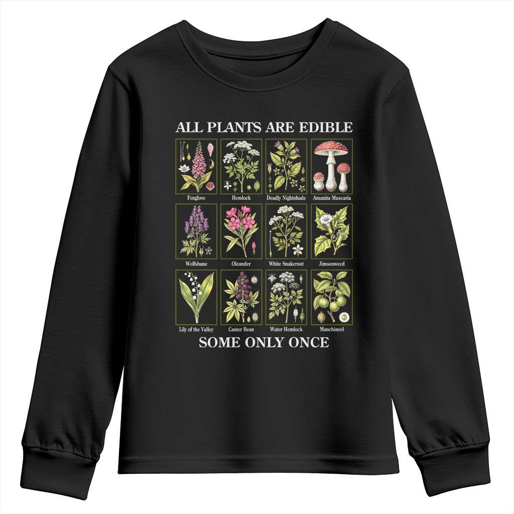 Vintage Botanical Poison Chart Graphic Youth Sweatshirt All Plants Are Edible Some Only Once