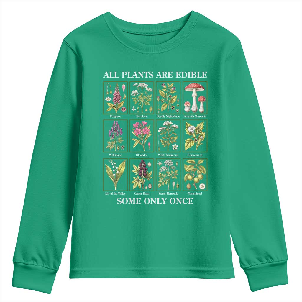 Vintage Botanical Poison Chart Graphic Youth Sweatshirt All Plants Are Edible Some Only Once