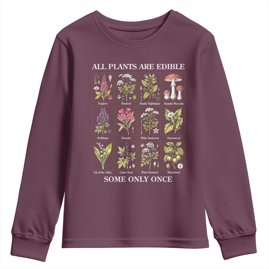 Vintage Botanical Poison Chart Graphic Youth Sweatshirt All Plants Are Edible Some Only Once