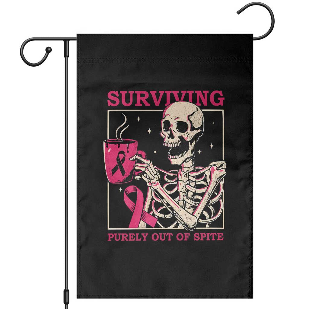 Funny Breast Cancer Skeleton Drinking Coffee Garden Flag Surviving Purely Out Of Spite Pink Ribbon Warrior