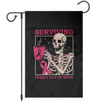Funny Breast Cancer Skeleton Drinking Coffee Garden Flag Surviving Purely Out Of Spite Pink Ribbon Warrior