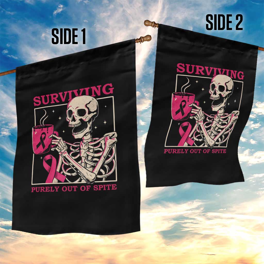 Funny Breast Cancer Skeleton Drinking Coffee Garden Flag Surviving Purely Out Of Spite Pink Ribbon Warrior