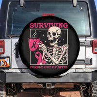 Funny Breast Cancer Skeleton Drinking Coffee Spare Tire Cover Surviving Purely Out Of Spite Pink Ribbon Warrior