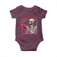 Funny Breast Cancer Skeleton Drinking Coffee Baby Onesie Surviving Purely Out Of Spite Pink Ribbon Warrior