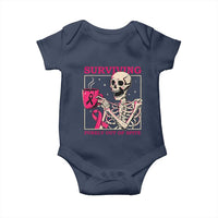 Funny Breast Cancer Skeleton Drinking Coffee Baby Onesie Surviving Purely Out Of Spite Pink Ribbon Warrior