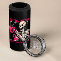 Funny Breast Cancer Skeleton Drinking Coffee 4 in 1 Can Cooler Tumbler Surviving Purely Out Of Spite Pink Ribbon Warrior