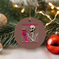 Funny Breast Cancer Skeleton Drinking Coffee Ceramic Ornament Surviving Purely Out Of Spite Pink Ribbon Warrior
