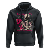 Funny Breast Cancer Skeleton Drinking Coffee Hoodie Surviving Purely Out Of Spite Pink Ribbon Warrior