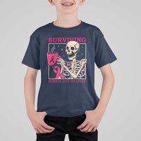 Funny Breast Cancer Skeleton Drinking Coffee T Shirt For Kid Surviving Purely Out Of Spite Pink Ribbon Warrior