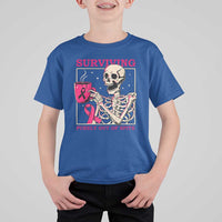 Funny Breast Cancer Skeleton Drinking Coffee T Shirt For Kid Surviving Purely Out Of Spite Pink Ribbon Warrior