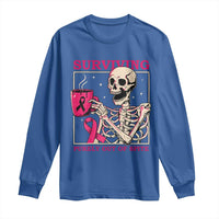 Funny Breast Cancer Skeleton Drinking Coffee Long Sleeve Shirt Surviving Purely Out Of Spite Pink Ribbon Warrior
