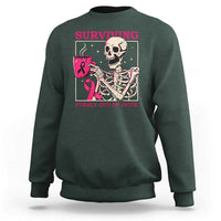 Funny Breast Cancer Skeleton Drinking Coffee Sweatshirt Surviving Purely Out Of Spite Pink Ribbon Warrior