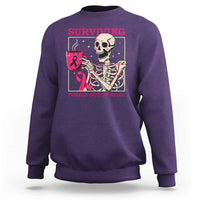 Funny Breast Cancer Skeleton Drinking Coffee Sweatshirt Surviving Purely Out Of Spite Pink Ribbon Warrior