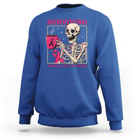 Funny Breast Cancer Skeleton Drinking Coffee Sweatshirt Surviving Purely Out Of Spite Pink Ribbon Warrior