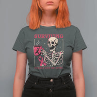 Funny Breast Cancer Skeleton Drinking Coffee T Shirt For Women Surviving Purely Out Of Spite Pink Ribbon Warrior