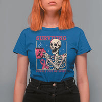 Funny Breast Cancer Skeleton Drinking Coffee T Shirt For Women Surviving Purely Out Of Spite Pink Ribbon Warrior