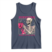 Funny Breast Cancer Skeleton Drinking Coffee Tank Top Surviving Purely Out Of Spite Pink Ribbon Warrior