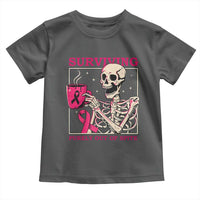 Funny Breast Cancer Skeleton Drinking Coffee Toddler T Shirt Surviving Purely Out Of Spite Pink Ribbon Warrior