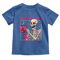 Funny Breast Cancer Skeleton Drinking Coffee Toddler T Shirt Surviving Purely Out Of Spite Pink Ribbon Warrior
