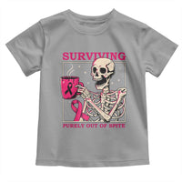 Funny Breast Cancer Skeleton Drinking Coffee Toddler T Shirt Surviving Purely Out Of Spite Pink Ribbon Warrior