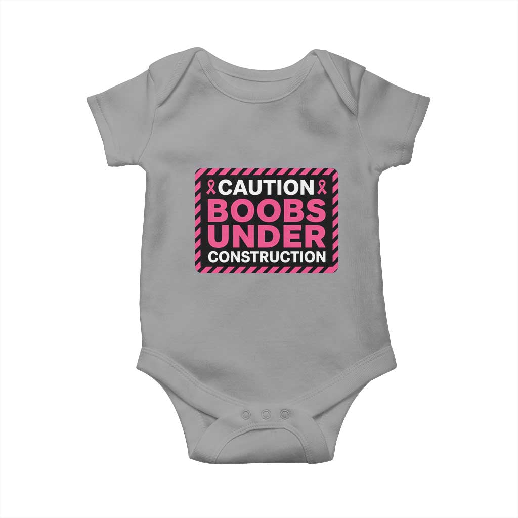 Funny Breast Cancer Surgery Mastectomy Baby Onesie Caution Boobs Under Construction Pink Ribbon Warrior