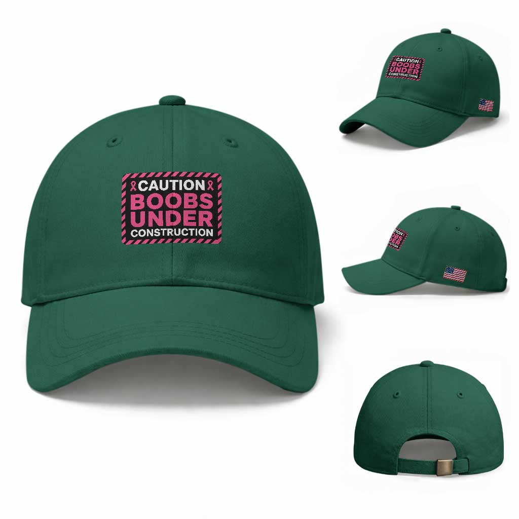 Funny Breast Cancer Surgery Mastectomy Baseball Cap Caution Boobs Under Construction Pink Ribbon Warrior