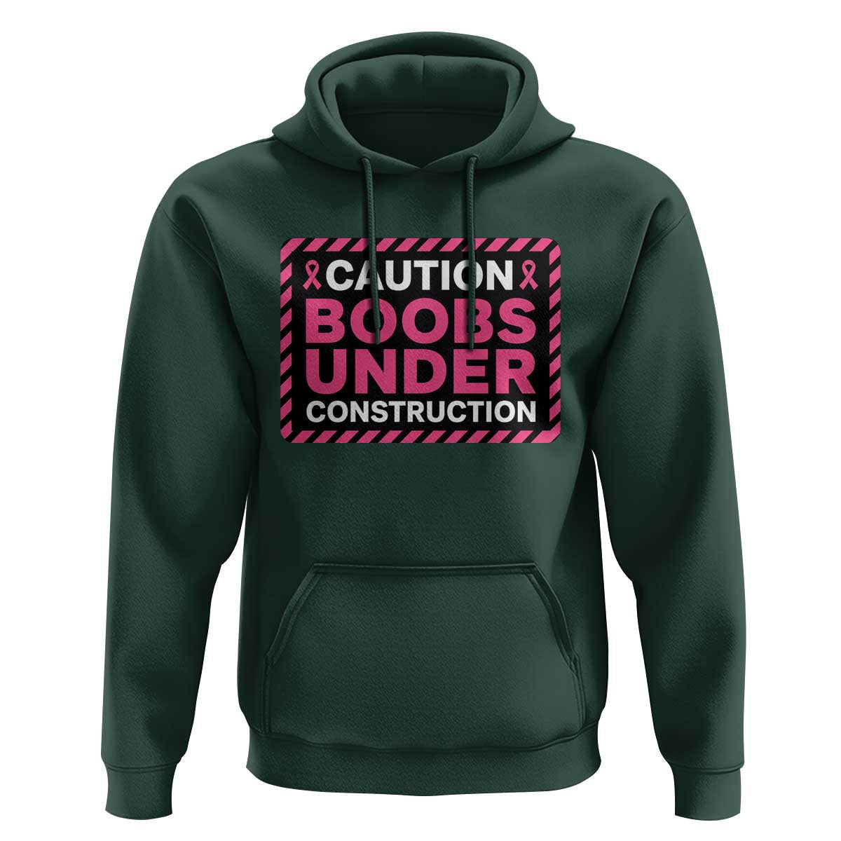 Funny Breast Cancer Surgery Mastectomy Hoodie Caution Boobs Under Construction Pink Ribbon Warrior