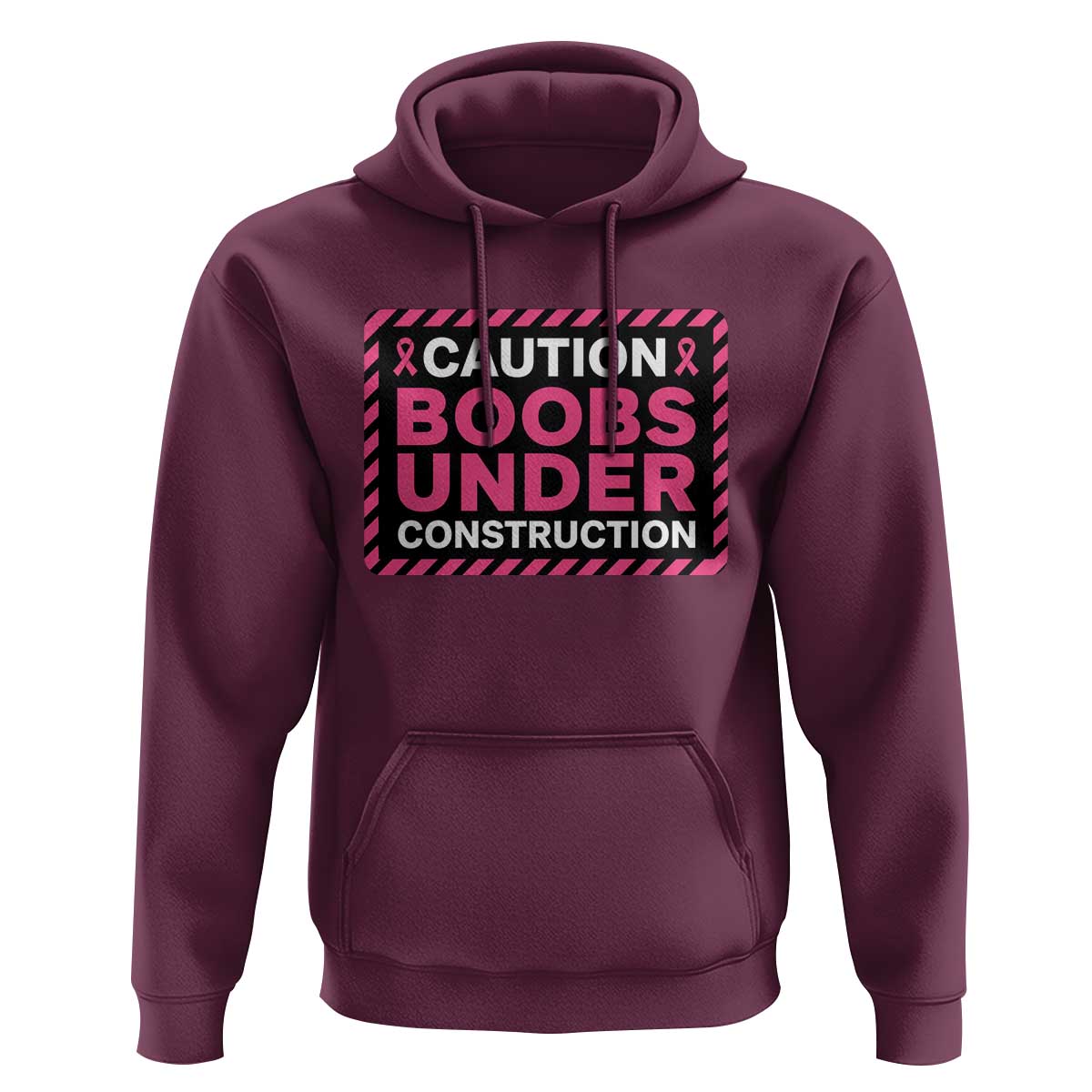 Funny Breast Cancer Surgery Mastectomy Hoodie Caution Boobs Under Construction Pink Ribbon Warrior