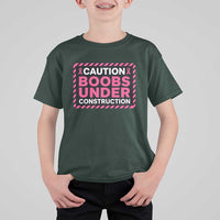Funny Breast Cancer Surgery Mastectomy T Shirt For Kid Caution Boobs Under Construction Pink Ribbon Warrior