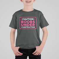 Funny Breast Cancer Surgery Mastectomy T Shirt For Kid Caution Boobs Under Construction Pink Ribbon Warrior